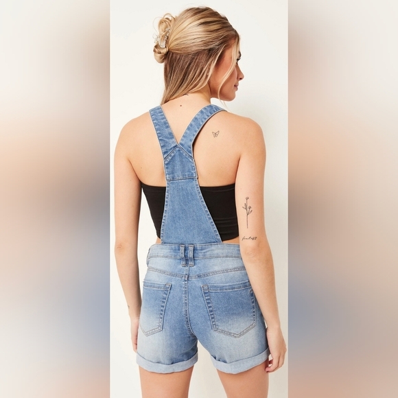 Ardene Blue Distressed Denim Overalls Relaxed Fit - Picture 3 of 8